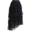 imageCHICWISH Womens PinkCreamTanBlack Ruffle Tiered HiLo Mesh Tulle SkirtBlackruffle Tiered Hilo