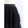imageCHICWISH Womens PinkCreamTanBlack Ruffle Tiered HiLo Mesh Tulle SkirtBlackruffle Tiered Hilo