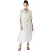 imageCHICWISH Womens ShortSleeve Midi Button Front Shirt Dresses V Neck Casual High Waist Slits Cotton Midi Dress with BeltIvory