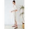 imageCHICWISH Womens ShortSleeve Midi Button Front Shirt Dresses V Neck Casual High Waist Slits Cotton Midi Dress with BeltIvory