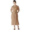 imageCHICWISH Womens ShortSleeve Midi Button Front Shirt Dresses V Neck Casual High Waist Slits Cotton Midi Dress with BeltTan