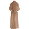 imageCHICWISH Womens ShortSleeve Midi Button Front Shirt Dresses V Neck Casual High Waist Slits Cotton Midi Dress with BeltTan