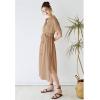 imageCHICWISH Womens ShortSleeve Midi Button Front Shirt Dresses V Neck Casual High Waist Slits Cotton Midi Dress with BeltTan