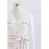 imageCHICWISH Womens White VNeck Shimmer Contrast Line Buttoned Knit DressWhite