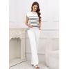 imageDisamer Sets for Women Two Piece Sweater Lounge Spring Outfits 2025 Casual Summer Tops Long Pants PajamasStripe White