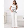 imageDisamer Sets for Women Two Piece Sweater Lounge Spring Outfits 2025 Casual Summer Tops Long Pants PajamasStripe White