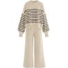 imageDisamer Womens 2 Piece Outfits Sweater Set Long Sleeve Knit Pullover Tops Wide Leg Pants Lounge SetsStripe Khaki