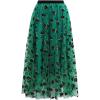 imageCHICWISH Green Tulle Midi Skirt Elegant Glitter Velvet Rose Mesh Skirts High Waist ALine Layered Midi Long Tutu SkirtsGreen