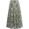 imageCHICWISH Women Chiffon Maxi Skirt Damask Print Elastic High Waist Tiered Pleated Flowy Long SkirtGreen