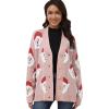 imageCHICWISH Women Christmas Santa Sweaters Cardigan V Neck Long Sleeve Cute Funny Button Holiday Chunky Xmas Knit CardigansPink