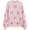 imageCHICWISH Women Cute Fuzzy Hearts Knit Sweaters Soft Long Sleeve Crewneck Romantic Valentine Party Pullover TopsLight Pink