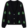 imageCHICWISH Women Knit Cardigan Sequin Christmas Tree VNeck Christmas Cardigan Cute Xmas Holiday Sweaters CardiganBlackchristmas Tree