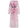 imageCHICWISH Women Long Sleeve Maxi Dress Watercolor Floral Print Crewneck Casual Pleated Summer Long Dresses with BeltPink