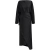 imageCHICWISH Women Satin Long Sleeve Maxi Dress Elegant Boat Neck Wrapped Waist Casual Magenta Spring DressesBlack