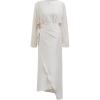 imageCHICWISH Women Satin Long Sleeve Maxi Dress Elegant Boat Neck Wrapped Waist Casual Magenta Spring DressesIvory