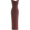 imageCHICWISH Women Strapless Long Maxi Dress Sexy Bodycon Twist Knot Front Knit Dress Off Shoulder Sleeveless Cocktail DressesBrown