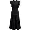imageCHICWISH Women Summer Crochet Trim Sleeveless Midi Dress Crewneck A Line Tiered Flowy Cotton Casual Long DressBlack