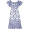 imageCHICWISH Women Summer Embroidery Square Neck Cotton Midi Dress Open Back Ruffle Cap Short Sleeve Flowy Blue Long DressesBlue