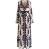 imageCHICWISH Women V Neck Floral Embroidered Mesh Maxi Dress Long Sleeve High Waist ALine Cocktail Party Elegant Long DressNavy