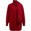 imageCHICWISH Women V Neck Knit Sweater Dress Long Sleeve Soft Casual Trendy Holiday Pullover Mini Dress with PomPom ScarfRed