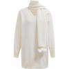 imageCHICWISH Women V Neck Knit Sweater Dress Long Sleeve Soft Casual Trendy Holiday Pullover Mini Dress with PomPom ScarfWhite