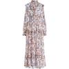 imageCHICWISH Womens Darling Autumn Scenery Tie Neck VNeck Chiffon Maxi DressWhite