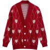 imageCHICWISH Womens Hearts Print Button Down Cardigan Sweaters VNeck Long Sleeve Cropped Knit Sweater Cardigan with Pockets Red