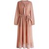 imageCHICWISH Womens NavyCreamApricot 2023 Casual Dress Zigzag Flock Dot Fall Dresses Tie Waist Maxi Midi DressApricot