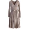 imageCHICWISH Womens NudeRedBlackEmeraldLilac VNeck TieWaist Wrap Pleated Ribbed Knitted DressNude