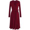 imageCHICWISH Womens NudeRedBlackEmeraldLilac VNeck TieWaist Wrap Pleated Ribbed Knitted DressRed