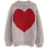 imageCHICWISH Womens Red Heart Shape Pattern on Back Soft Hand Knit Chunky CardiganGrey