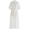 imageCHICWISH Womens ShortSleeve Midi Button Front Shirt Dresses V Neck Casual High Waist Slits Cotton Midi Dress with BeltIvory