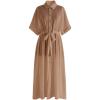 imageCHICWISH Womens ShortSleeve Midi Button Front Shirt Dresses V Neck Casual High Waist Slits Cotton Midi Dress with BeltTan