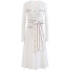 imageCHICWISH Womens White VNeck Shimmer Contrast Line Buttoned Knit DressWhite