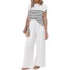 imageDisamer Sets for Women Two Piece Sweater Lounge Spring Outfits 2025 Casual Summer Tops Long Pants PajamasStripe White