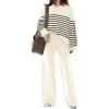 imageDisamer Womens 2 Piece Outfits Sweater Set Long Sleeve Knit Pullover Tops Wide Leg Pants Lounge SetsStripe Apricot
