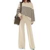imageDisamer Womens 2 Piece Outfits Sweater Set Long Sleeve Knit Pullover Tops Wide Leg Pants Lounge SetsStripe Khaki