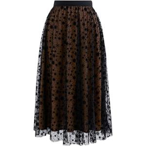 imageCHICWISH Tulle Skirts for Women Velvet Snowflake Mesh Fairy Skirt Elastic High Waist ALine Layered Midi SkirtTan