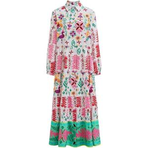 imageCHICWISH Women Button Down Shirt Dresses Exotic Printed Collared Long Sleeve Summer Casual Beach Long DressPink