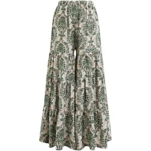 imageCHICWISH Women Green Damask Wide Leg Pants Elastic High Waist Loose Lounge Pants Summer Holiday Beach Casual Palazzo PantsGreen