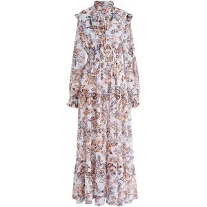 imageCHICWISH Womens Darling Autumn Scenery Tie Neck VNeck Chiffon Maxi DressWhite