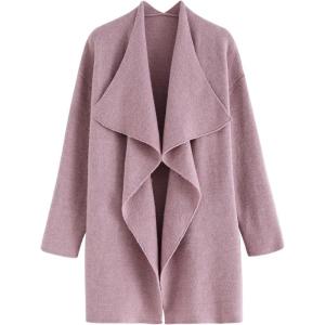 imageCHICWISH Womens GreyDusty PinkCream Wide Lapel Open Front Loose Knit CardiganDusty Pink