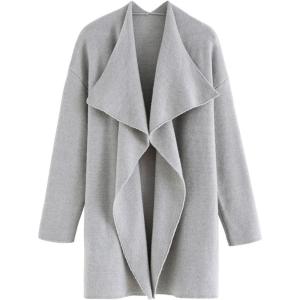 imageCHICWISH Womens GreyDusty PinkCream Wide Lapel Open Front Loose Knit CardiganGrey