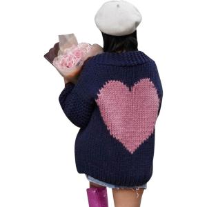imageCHICWISH Womens Navy Key to My Heart Hand Knit Chunky CardiganNavy