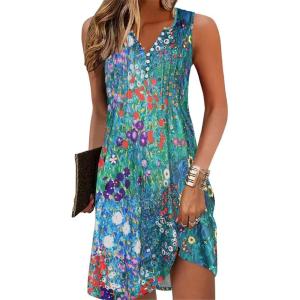 imageDisamer Beach Dresses for Women 2024 Vacation Summer Dress Trendy Boho Floral Print Button Down V Neck Sleeveless Sundress