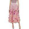 imageCHICWISH Women 3D Clover Applique Mesh Tulle Skirt Casual Flowy Elastic High Waist ALine Garden Party Maxi SkirtCoral