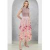 imageCHICWISH Women 3D Clover Applique Mesh Tulle Skirt Casual Flowy Elastic High Waist ALine Garden Party Maxi SkirtCoral