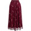 imageCHICWISH Women Christmas Shimmer Candy Cane Print Mesh Tulle Midi Skirt Cute High Waist ALine Casual Holiday SkirtsBurgundy