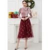 imageCHICWISH Women Christmas Shimmer Candy Cane Print Mesh Tulle Midi Skirt Cute High Waist ALine Casual Holiday SkirtsBurgundy