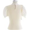 imageCHICWISH Women Detachable Bowknot Neck Short Bubble Sleeve Elegant Knit Tops Summer Solid Color Blouse TopCream